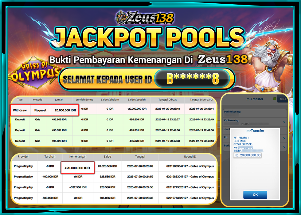 ZEUS138 GATES OF OLYMPUSRp.20.000.000,- LUNAS