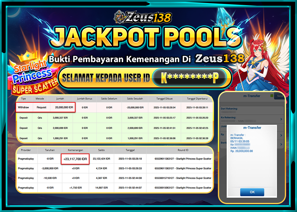 ZEUS138 STARLIGHT PRINCESS SUPER SCATTER Rp 20.000.000 LUNAS 