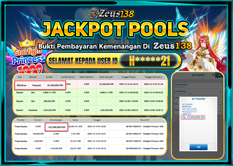 ZEUS138 STARLIGHT PRINCESS 1000 Rp.22,400,000 LUNAS 