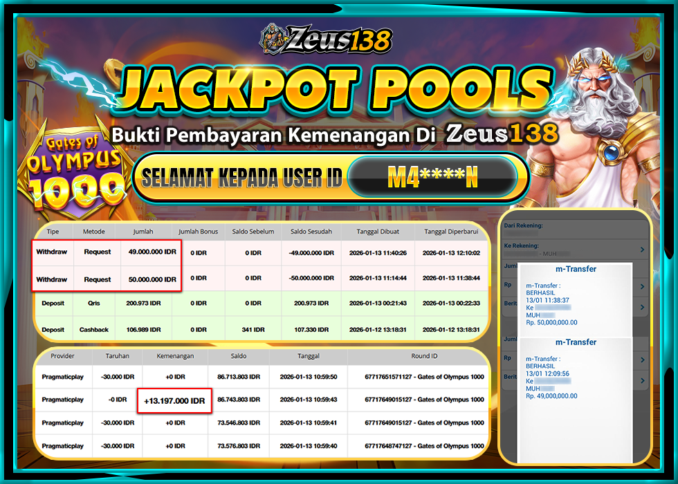 ZEUS138 GATES OF OLYMPUS 1000 Rp.99,000,000 LUNAS